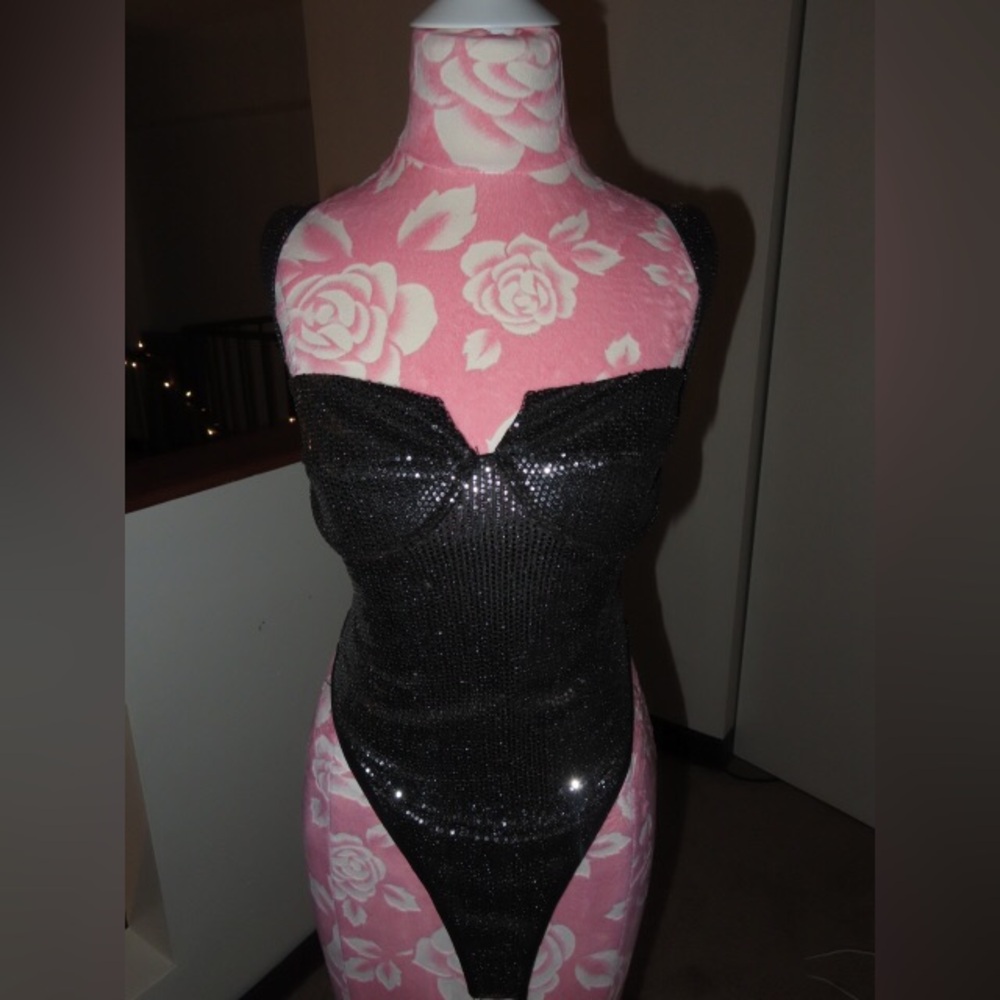 Free People Black Sparkle Strapless Bodysuit